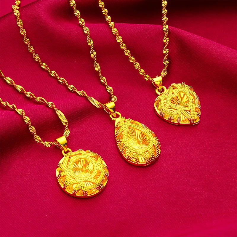 Vietnamese Sand Gold Womens Water Drop Heart Wave Chain Necklace Wedding Festival Perfect Gift for Wife