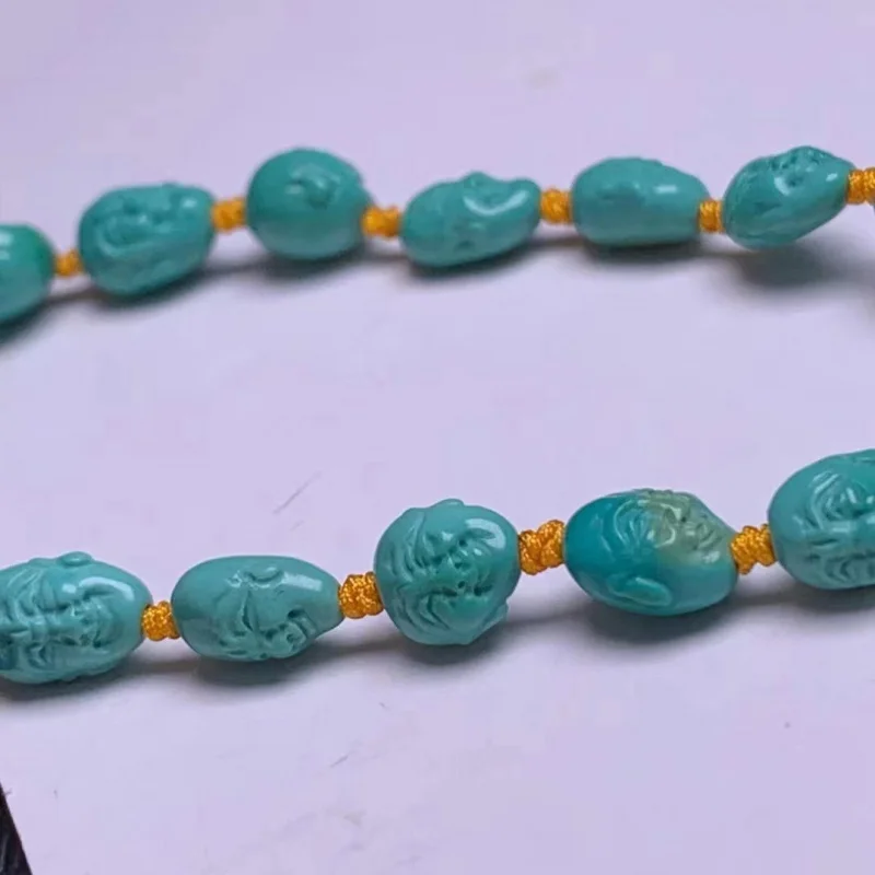 Natural Raw Ore Turquoise Eighteen Disciples of the Buddha Woven Hand Strap Porcelain Glaze Grade Jelly Material Protection