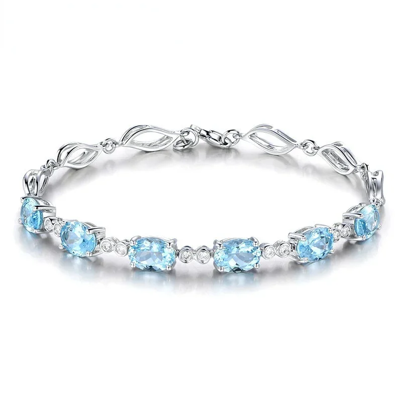 Aquamarine Bracelets For Female Real 925 Sterling Silver Sky Blue Gemstone Bracelet For Student Birthday Gift Jewelry Wholesale