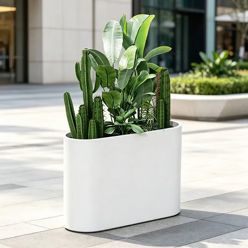 Large Modern Metal Flower Pot Rectangular Shape Rust Proof Powder Coated Waterproof Outdoor Garden Planter With Drainage Hole