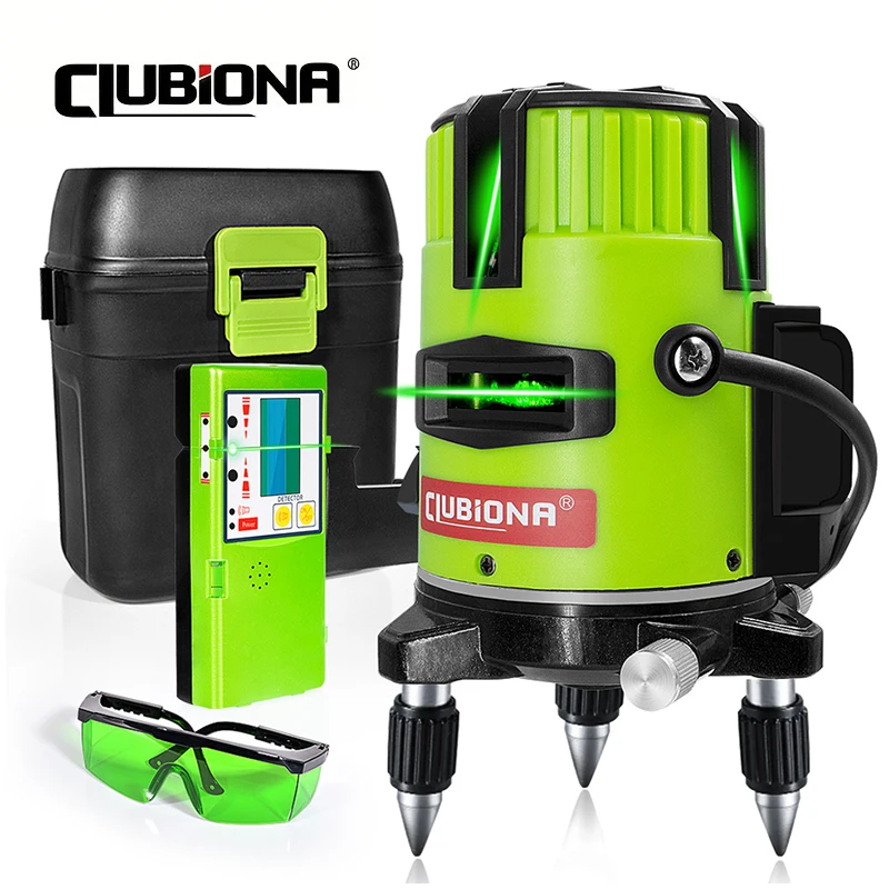 Clubiona 5 Lines Laser Level With  Plastic Box or Cloth Bag Rechargeable Lithium Battery Horizontal & Vertlcal Green Beam Laser