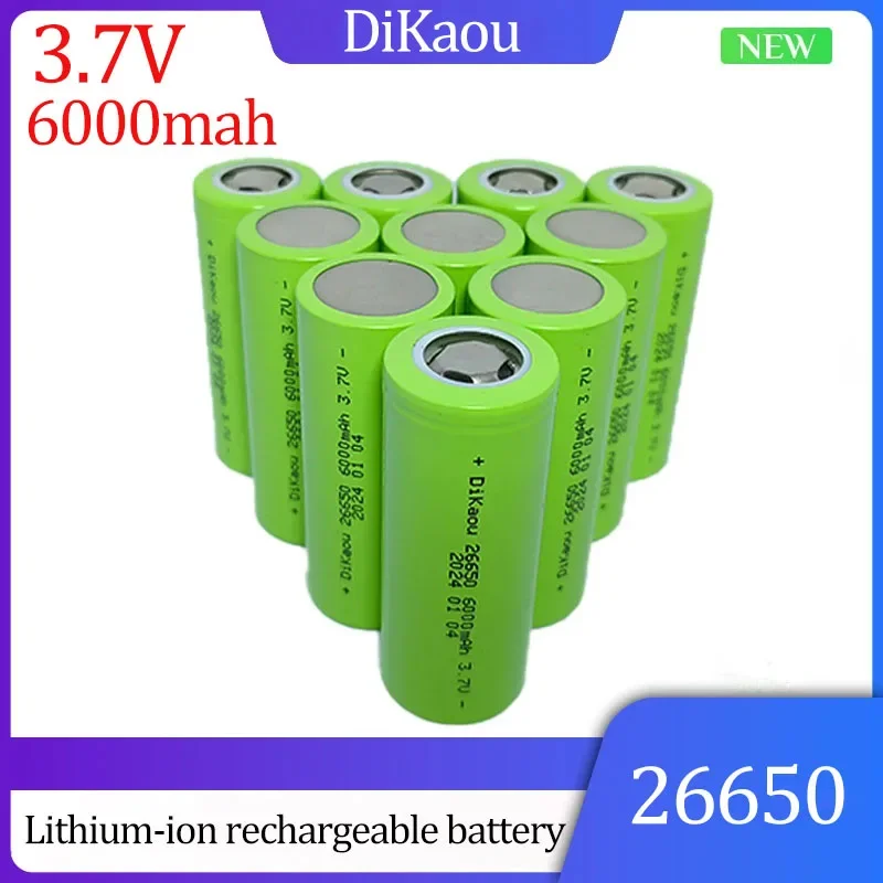 100%Original 3.7V 26650 Batter 6000mAh High Capacity 50A Suitable for Power Tools LED Flashlight Lithium Ion Rechargeable Batter