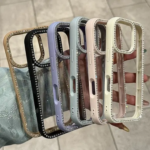Luxury Transparent Diamond Jewelled Phone Case For iPhone 11 12 13 14 15 16 17 Pro Max Plus Air Glitter Bumper Back Cases Cover