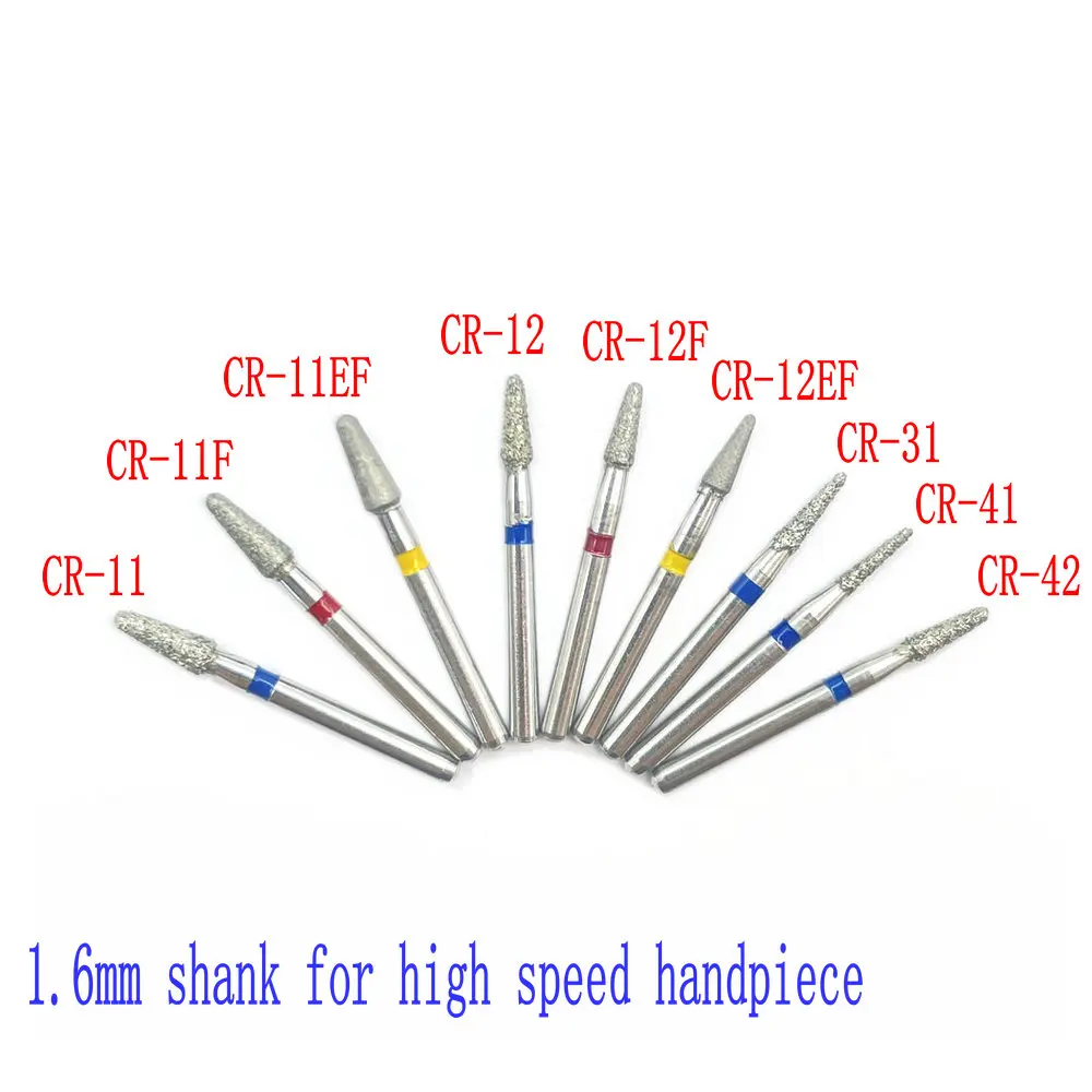 50 szt. Dentystyczne wiertła diamentowe szybka prostnica dentystyczny diamentowe wierteł dentystycznych FG Burs CR Series 1.6mm