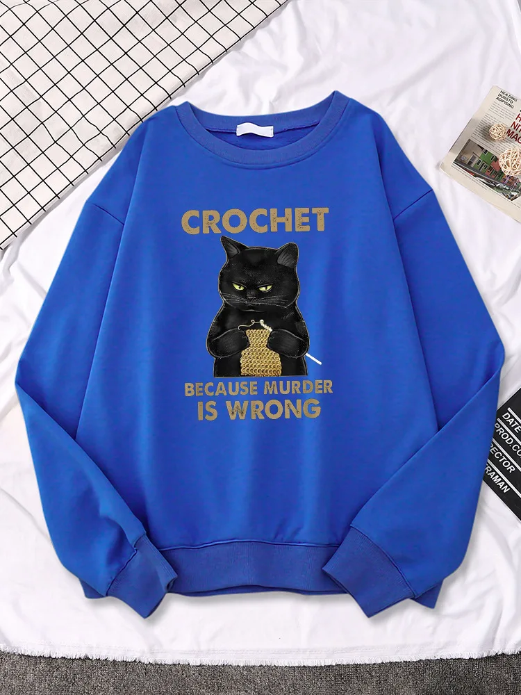 A cat crochet printed women's round neck hoodie, fashionable, casual, comfortable hoodie, autumn and winter loose sportswear for