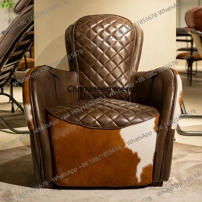 

Discount Medieval sofa living room retro casual French oil wax skin tiger chair villa saddle chair