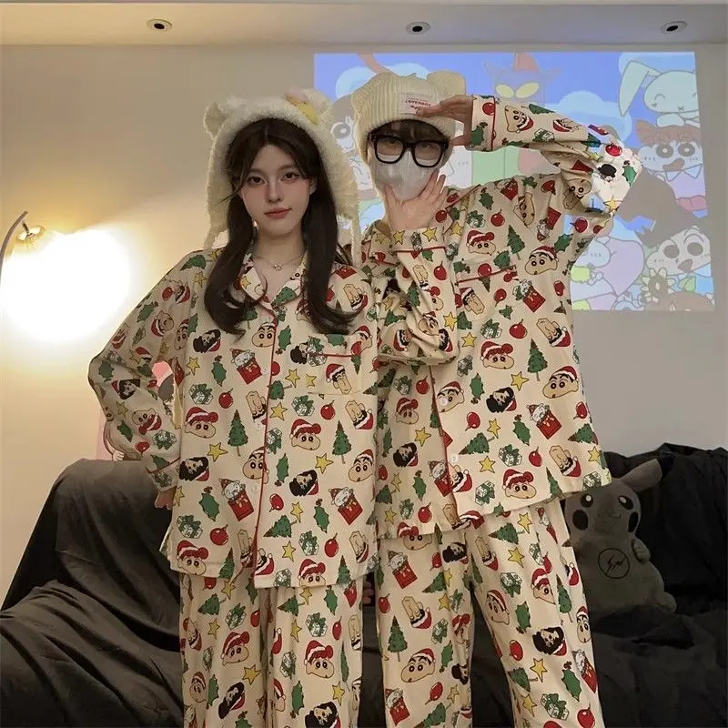 Japanese Couple Pajamas Long Sleeved Men's and Women's Spring and Autumn Crayon Shin-Chan Cartoon Home Clothes Christmas Gift