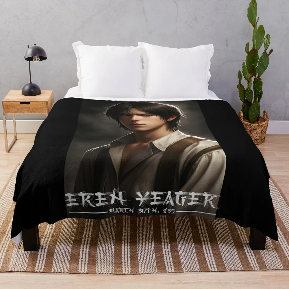 Cool Eren Yeager Realistic Digital Drawing Throw Blanket Warm Tourist For Decorative Sofa Furrys Blankets