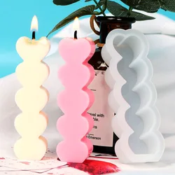 Long 5 In 1 Heart Shaped Candle Silicone Mold 3D Atmosphere Candle Plaster Ornaments Mold For Resin Making Craft