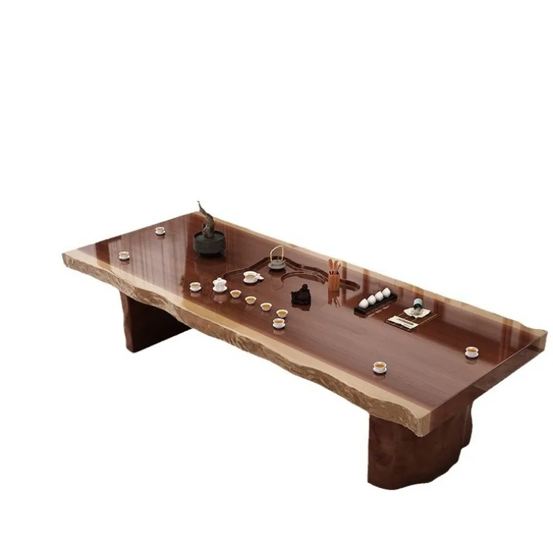 

New Chinese-style solid wood large board carving tea tray, whole board tea table, new log office tea table and chair