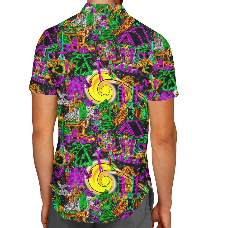 2024 Disney Halloween Neon Lights Halloween Hawaiian Men's Shirt