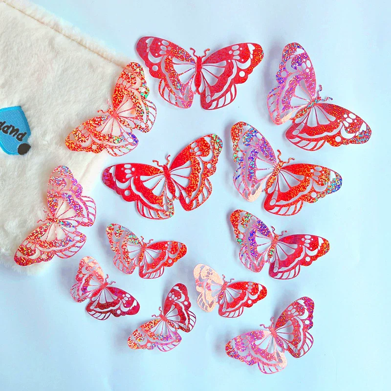 12Pcs/Set 3D Hollow Butterfly Wall Sticker Blue Red Black Wedding Decoration Living Room Home Decor Butterflies Decal Stickers