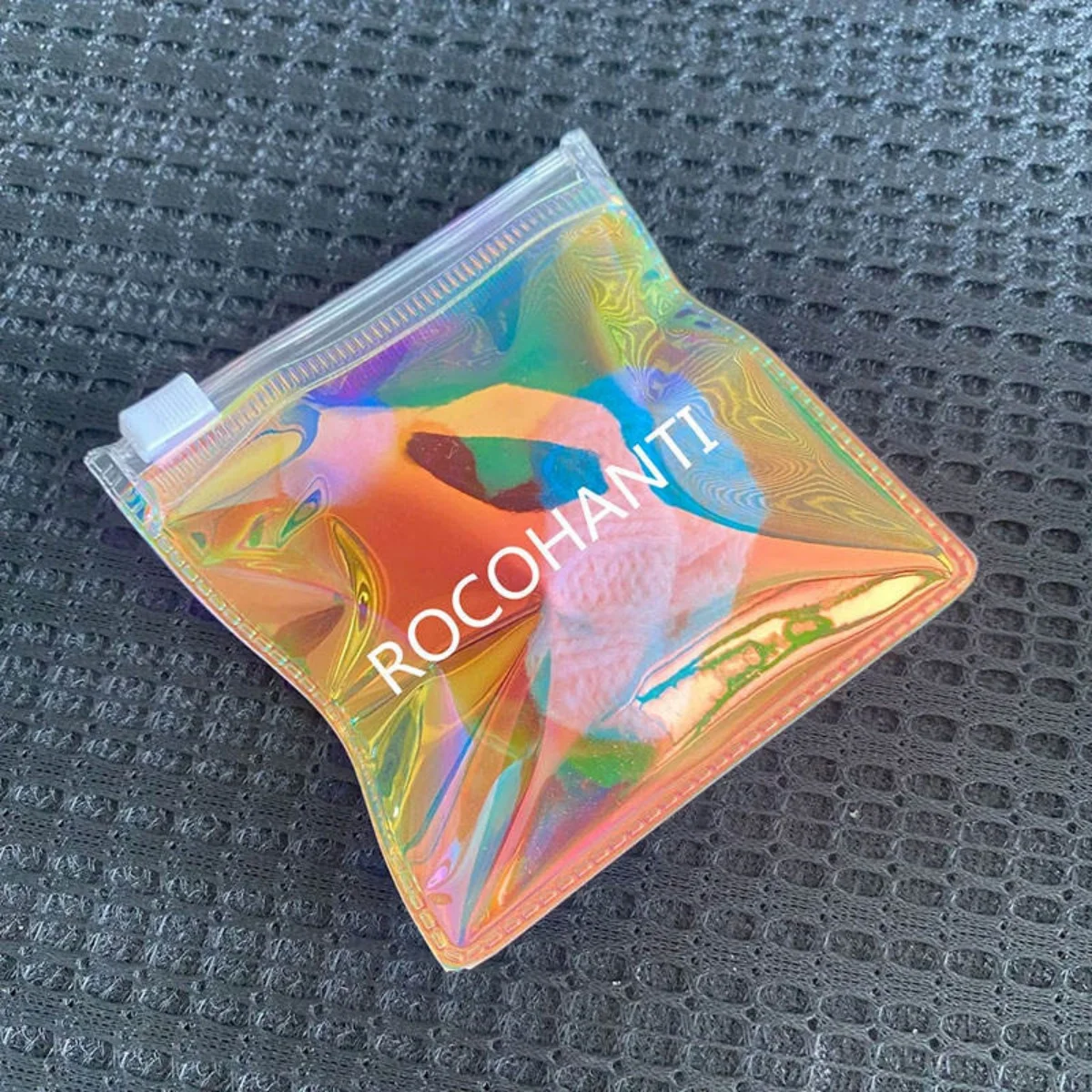 

100 шт., мини-переливающаяся упаковка для ювелирных изделий из ПВХ с логотипом, пластиковый пакет, голографическая маленькая сумка для ювелирных изделий с застежкой-молнией