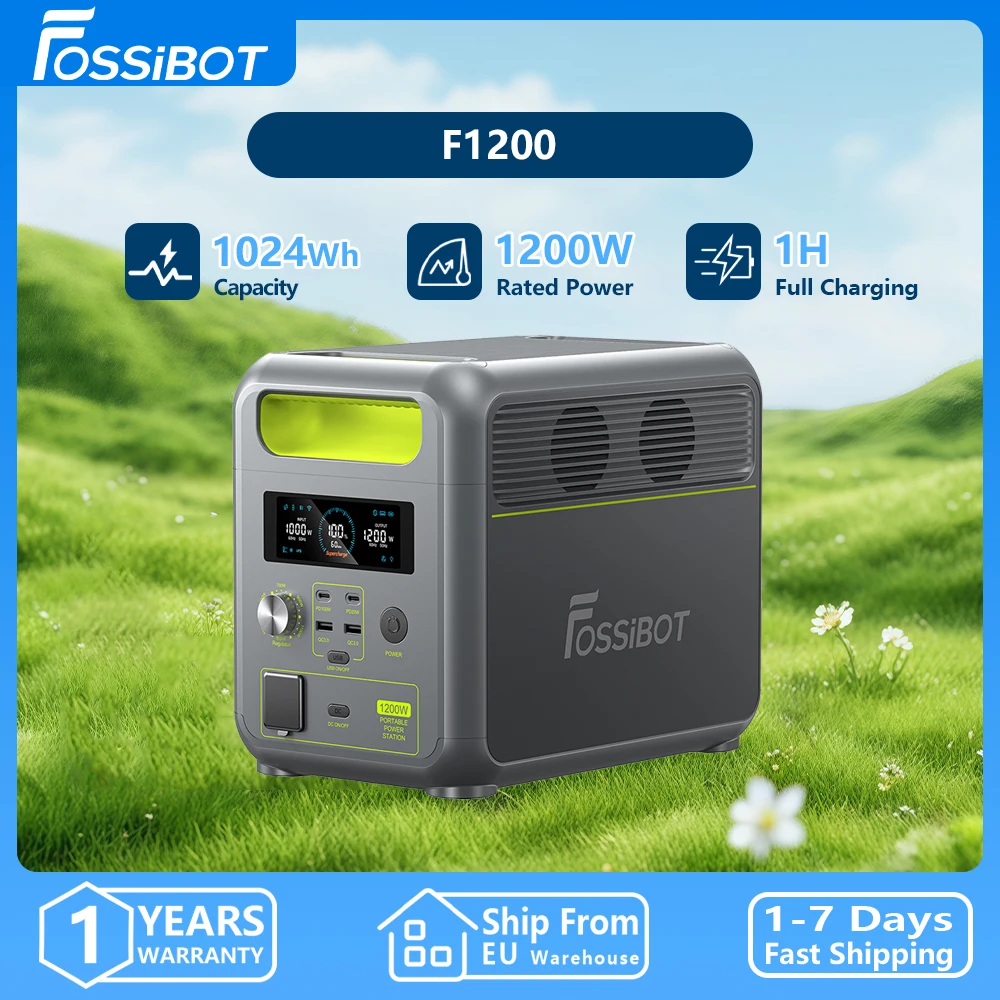 Fossibot 1200W Tragbare Powerstation Solar-Generator mit 1024Wh Lifepo4-Batterie 1 Std. Schnellladung für Zuhause, Outdoor, Camping, Wohnmobil, Notfall