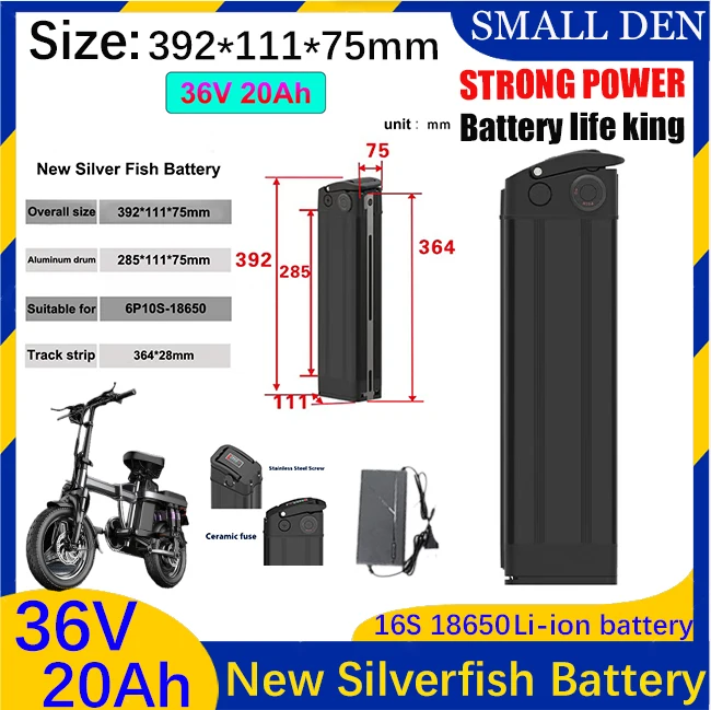 

Silver Fish 36 В 10 Ач 12 Ач 15 Ач 20 Ач 18650 Литиевый аккумулятор для складной электронной двухколесной машины 250 Вт-1000 Вт Портативное зарядное устройство + 42 В 2 А 3 А