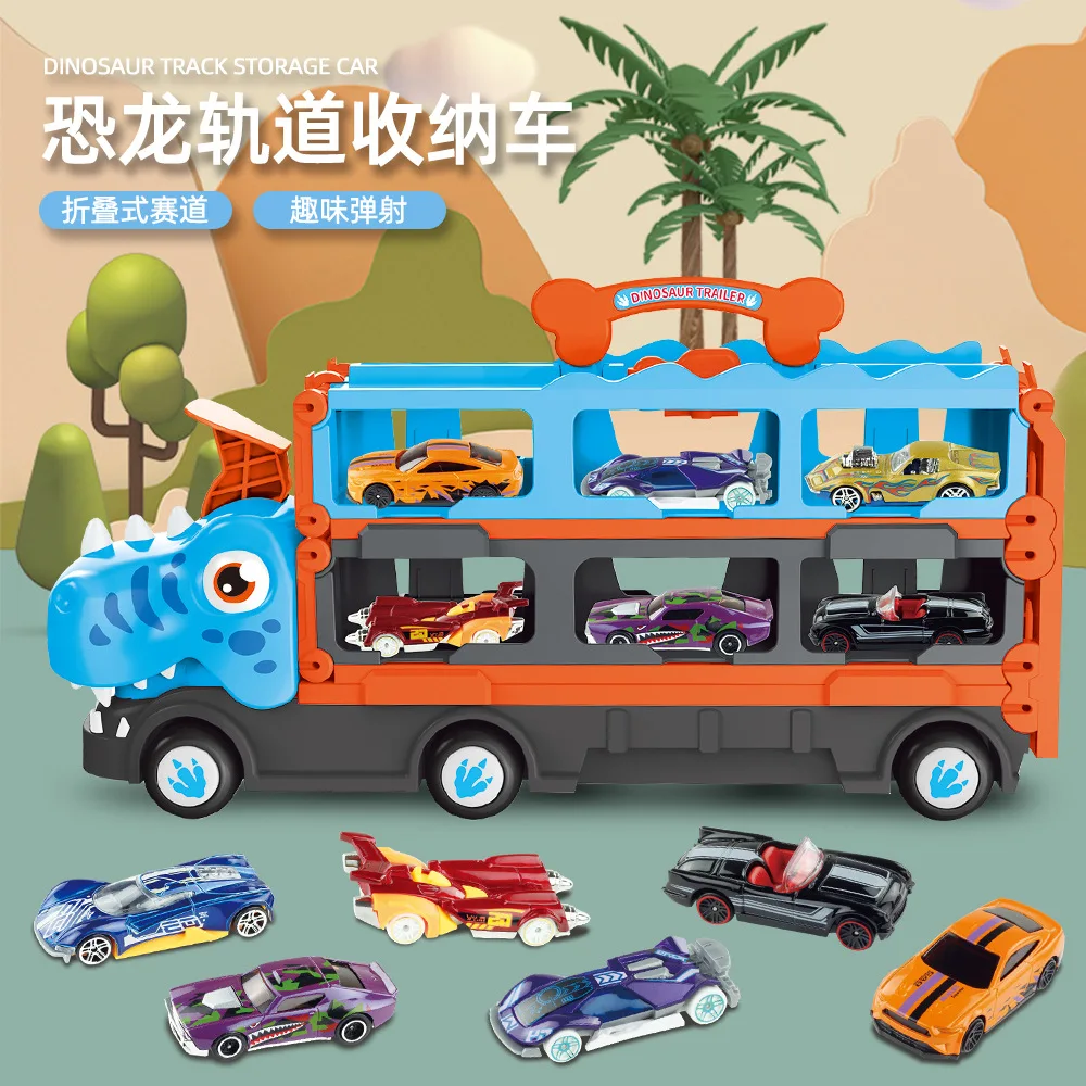 Dinosaur Deformation Ejection Truck Alloy Car Folding Storage Transporter Children Boys Toy suit