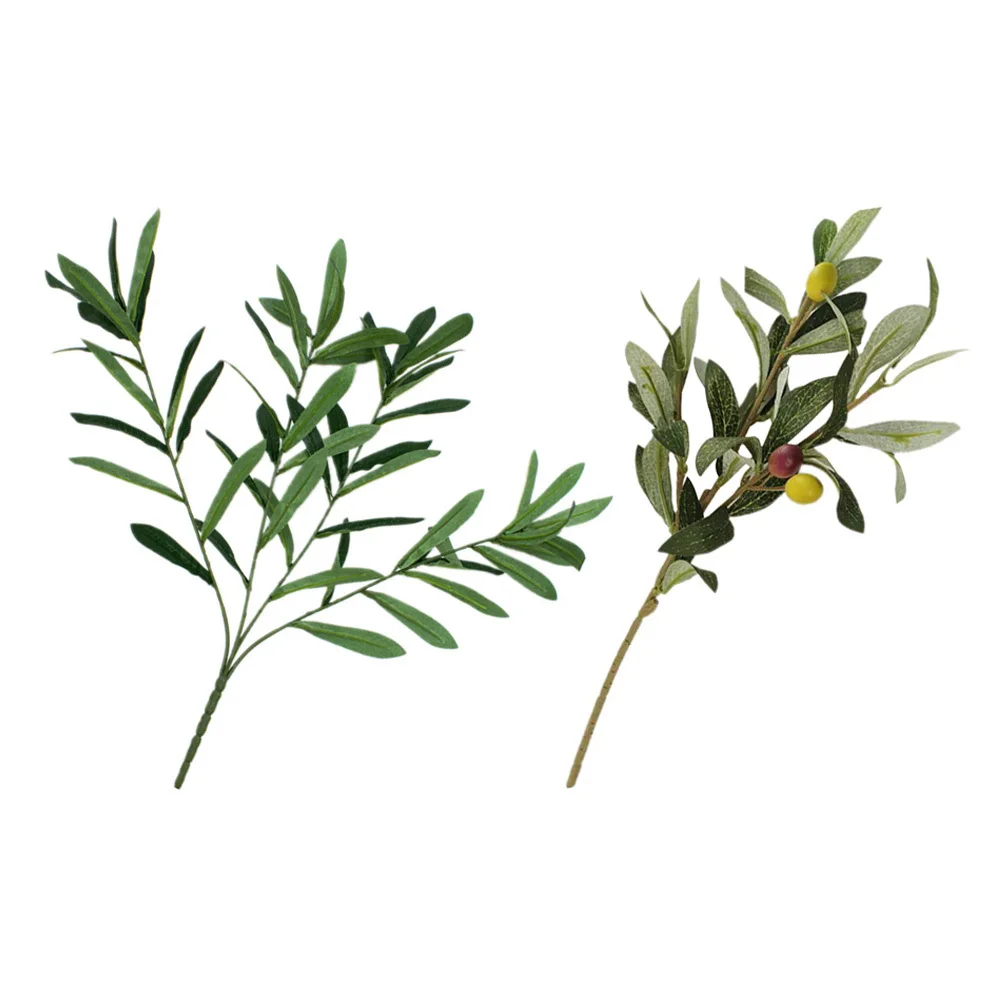 

2pcs Artificial Olive Branches Wear-Resistant Fake Plants For Home Decor Desktop Garden Wedding Party Decoration Plant Supply