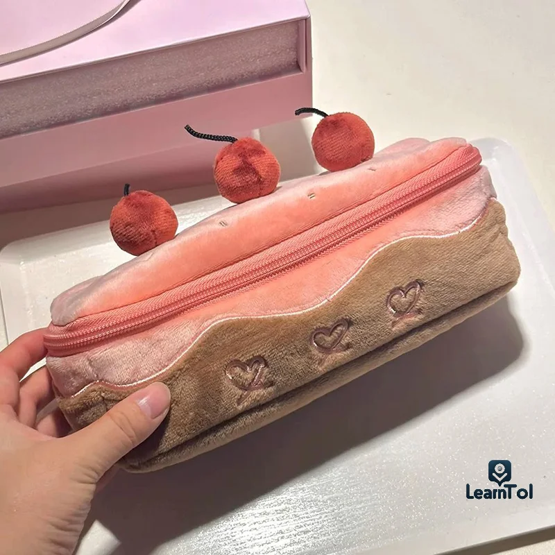 Cute Plush Cherry Cake Pen Bag Exquisite Storage Large Capacity Student Advanced Stationery Korean Stationery Pencil Pouch