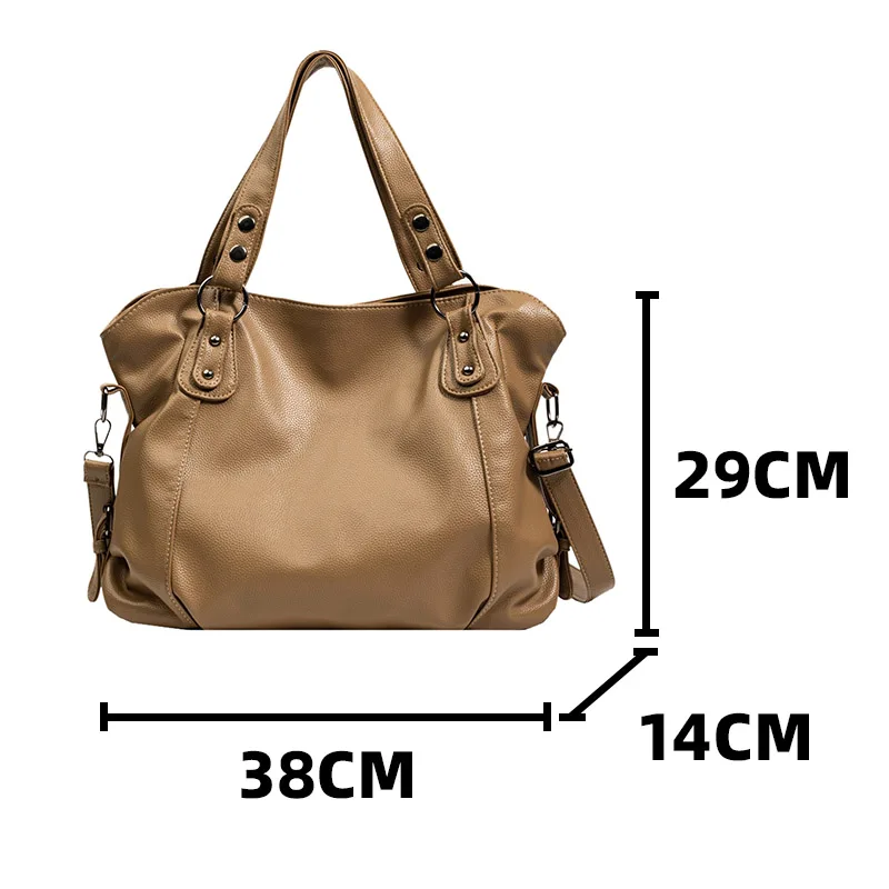 Damski Khaki bardzo duże torby na ramię Top z miękką skórą Pu Ladys Shopper torebki damskie duże torby podróżne na ramię na co dzień
