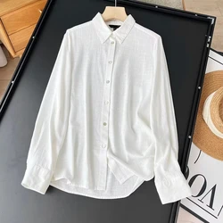 Maxdutti Fashion Office Ladies Linen Shirt Women Minimalist Shirt For Women Tops 2024 Spring Long Sleeve Solid Blouse