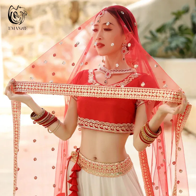 CyTraditional Dress Indian Dance Dress Ethnic Style Women's Sari Dance Dress Scarf Top Large Swing Skirt Lengha Set Indian Saree
