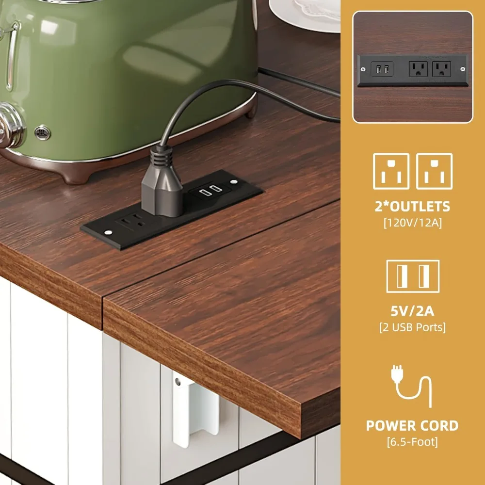 Mobile Mini Fridge Cabinet with Drop Leaf and Power Outlet, 39.4 W x 31.5 D