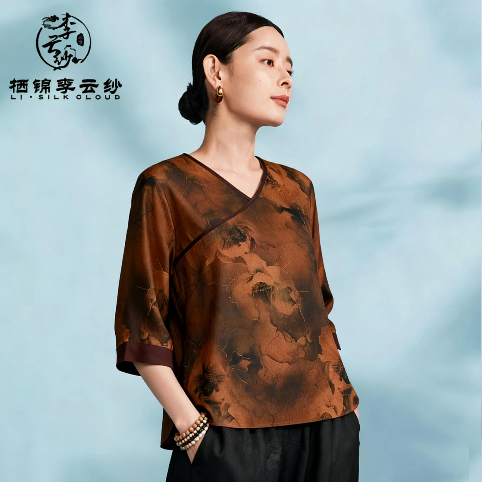 

LI SILK CLOUD Premium Silk Xiangyunsha Fall Blouse - Oriental Chinese Charm, 100% Mulberry Silk & Delicate Touch