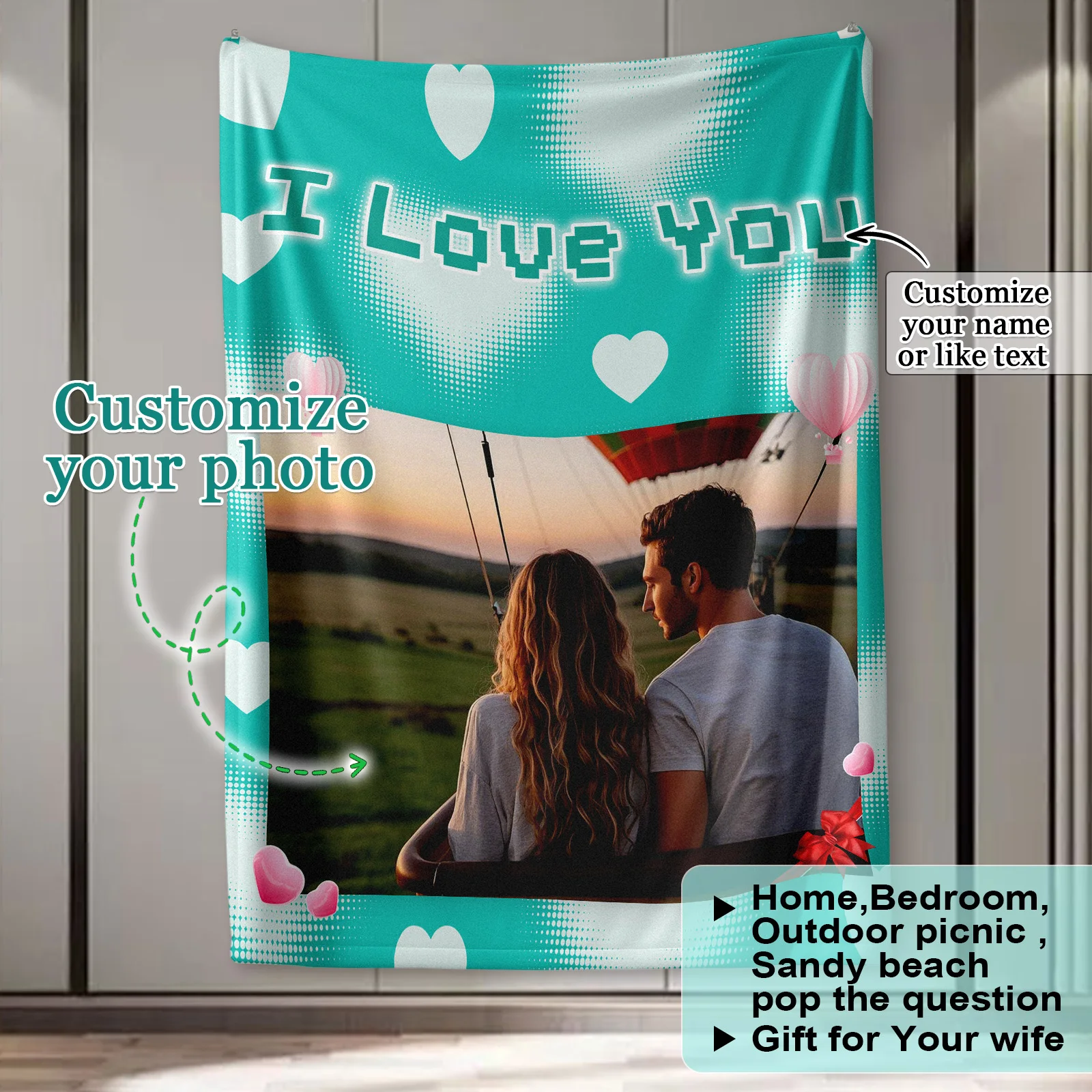 Personalized Photo Blanket Custom Gift for Your Wife Girlfriend Loved for Home Bedroom Outdoor Picnic Beach or Romantic Propose