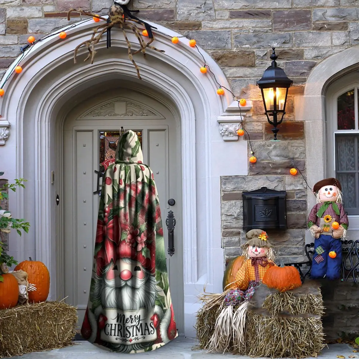 يوم عيد الميلاد عيد الميلاد سانتا كلوز عباءة طويلة مقنعين الساحرة القرون الوسطى زي تأثيري كيب HalloweenParty الكبار للجنسين