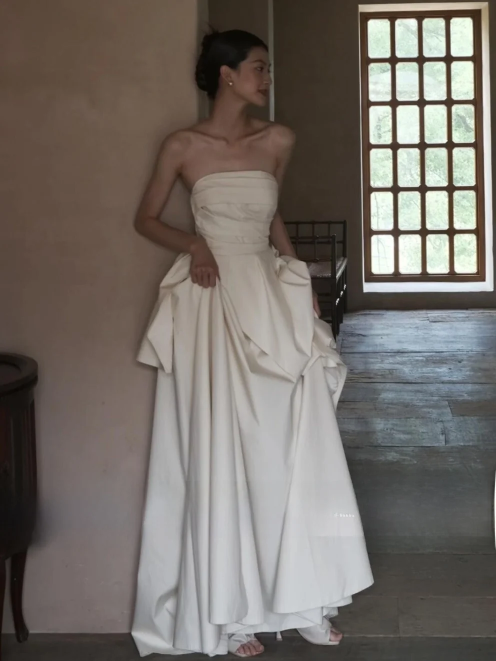 

Princ Sle Wedding Dr Light Morning Robe Engagement Bride High Waist Long Skirt Strapl Bouffant Gown Outdoor Lawn