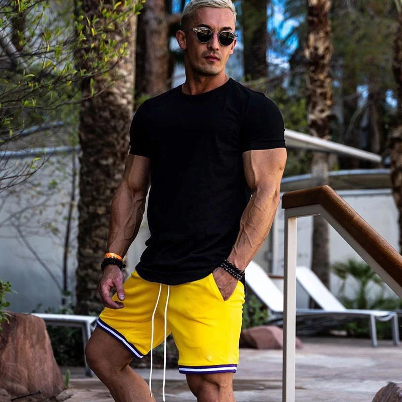Herren Muscle Sports Fitness Einfarbige T-Shirts Mode Kurzarm Athletic Workout Gym Clohting Slim Fit T-Shirts für Männer