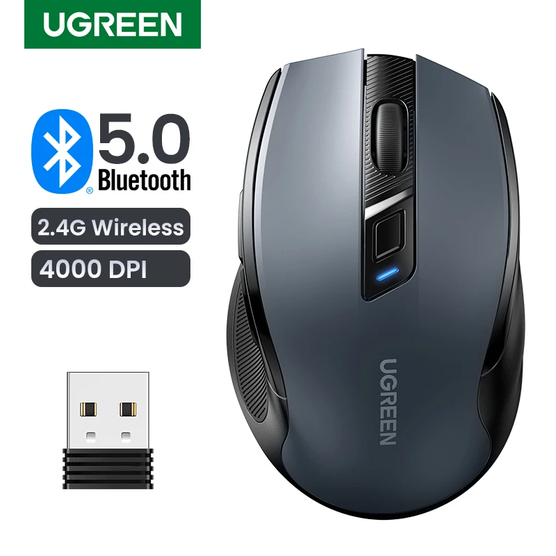 UGREEN Wireless Mouse Bluetooth5.0 Mouse Ergonomic 4000DPI 6 Mute Buttons Mouse For MacBook Tablet Laptops Computer PC 2.4G Mice