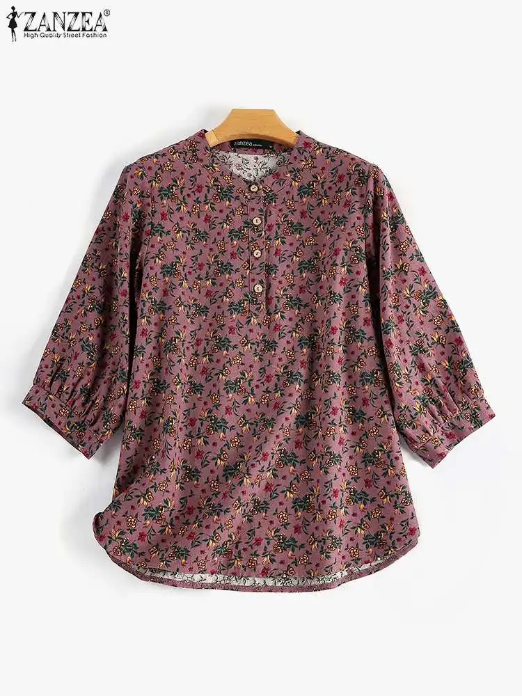 ZANZEA Fashion Floral Printed Blouse Summer 3/4 Sleeve O Neck Shirt Female Elegant Loose Tunic Tops Bohemian Holiday  Chemise