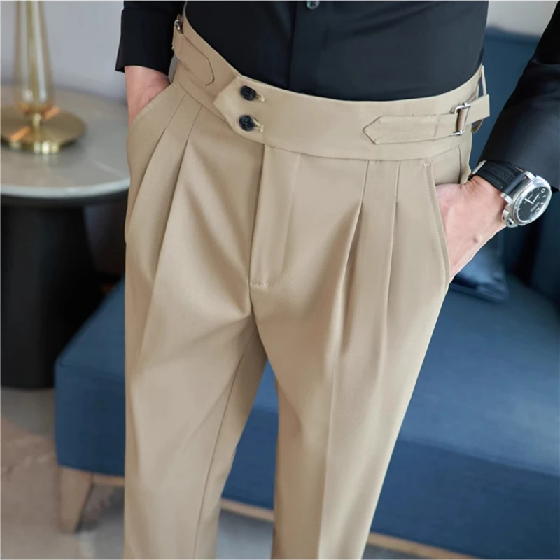 Naples High Waisted Straight Casual Pants Men Business Office Social Suit Pants Classic Wedding Party Trousers Costume Homme