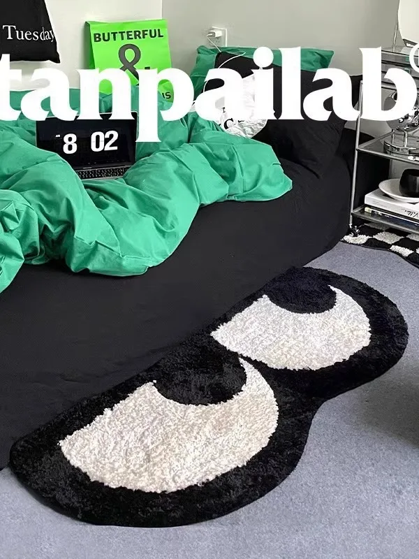 

Adorable Slanted Eye Flocking Carpet Creative Home Decor Living Room Bedroom Anti Slip Foot Mat Bathroom Water Absorbent