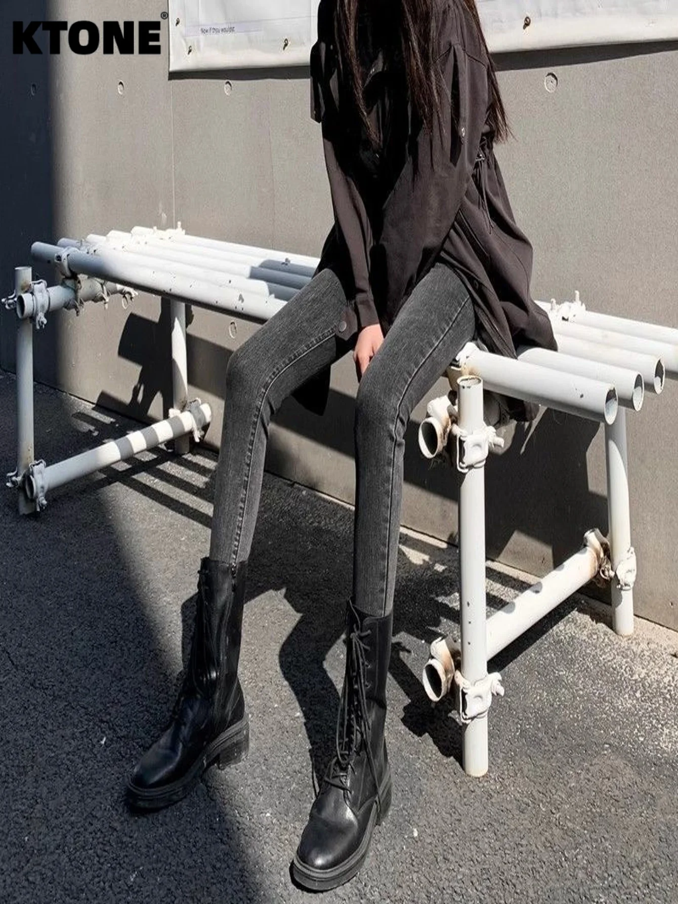 Plain Jeans Gender Neutral Gray Slim Denim Y2K Drip Original No accessories or belts included