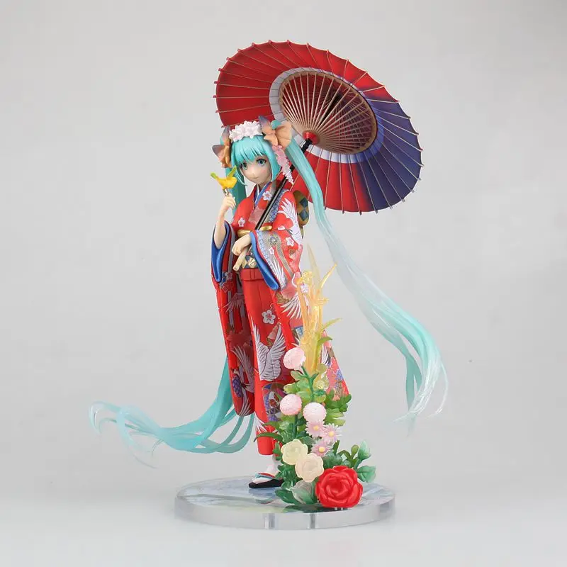 23cm Anime Hatsune Miku Figure Kimono Dress Up Model Standing Umbrella Doll Toy Gift Collection Action Figure Decoration Model