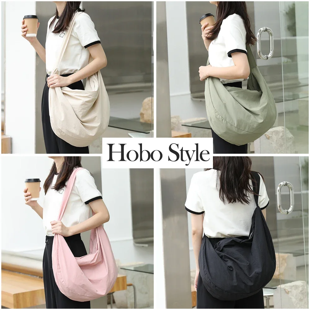 Fashion Solid Color Women Canvas Shoulder Bag Large Capacity Korean Hobo Crossbody Bag Shopping Beach Bag