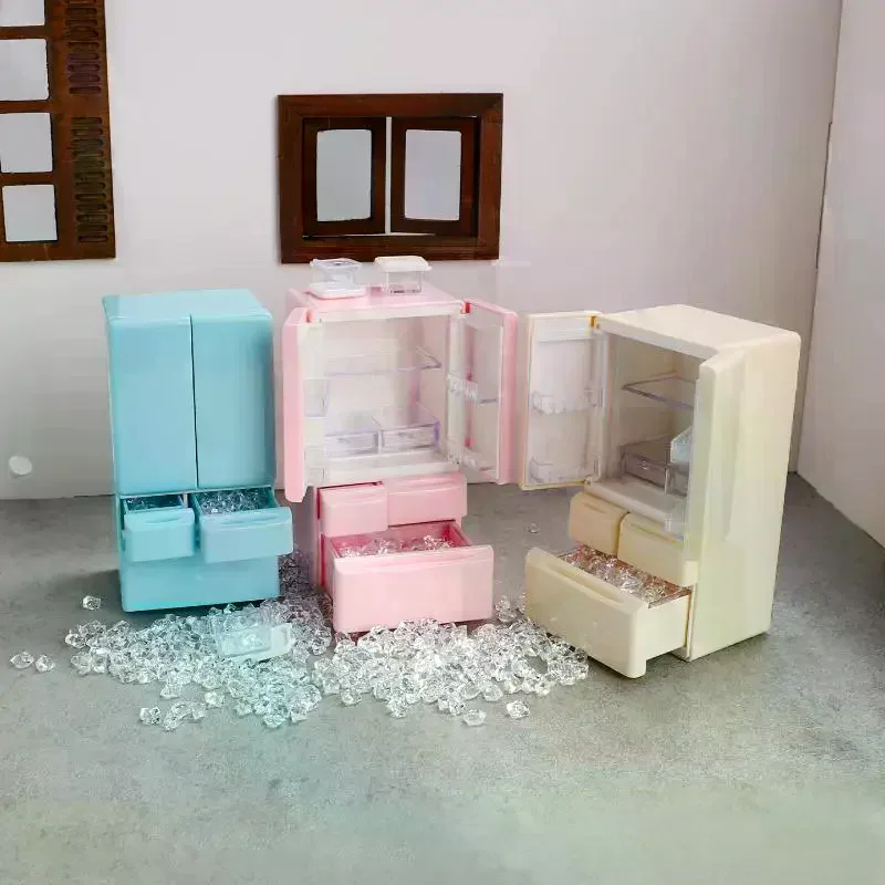 1 Zestaw Miniaturowych Żywności do Zabawy w Kuchnię, Scena z Meblami Kieszonkowymi, Model 1:12, Zabawki do Domku dla Lalek, Kreskówkowy Mini Lodówka