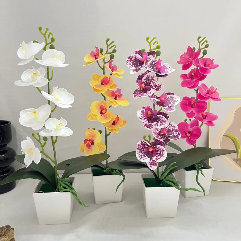 Künstliche Blume, Schmetterlingsorchidee, Topfpflanze, 7 Blüten, Heim- und Bürodekoration, Fotografie-Requisite, Künstlicher Bonsai, Grünpflanzen – Detail 3