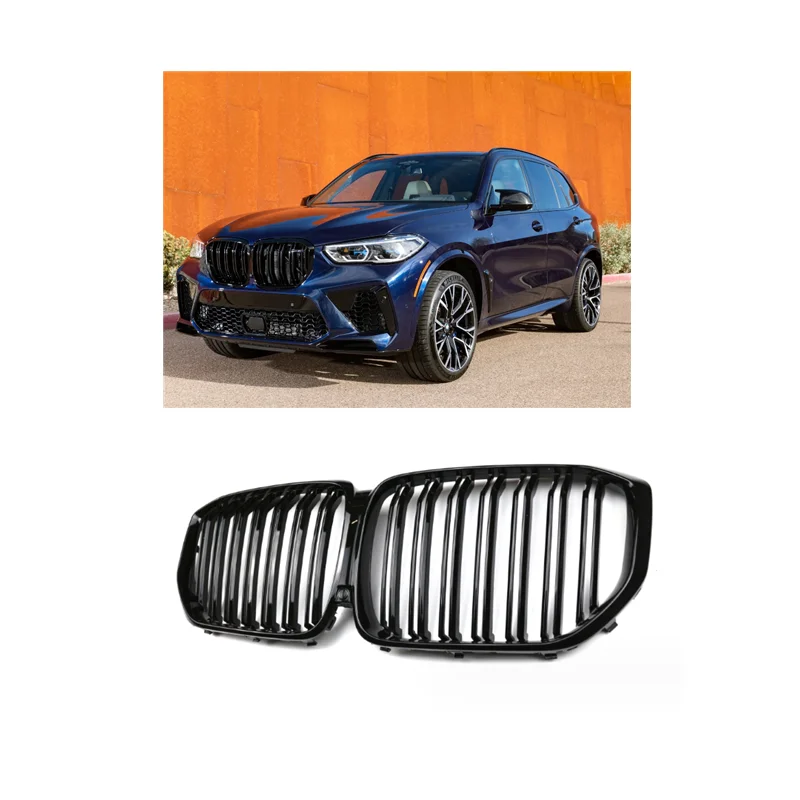 Gloss Black Dual Slats Front Bumper Grille For 2019-2022 BMW X5 G05 Upgrade M Style BMW X5M Grill