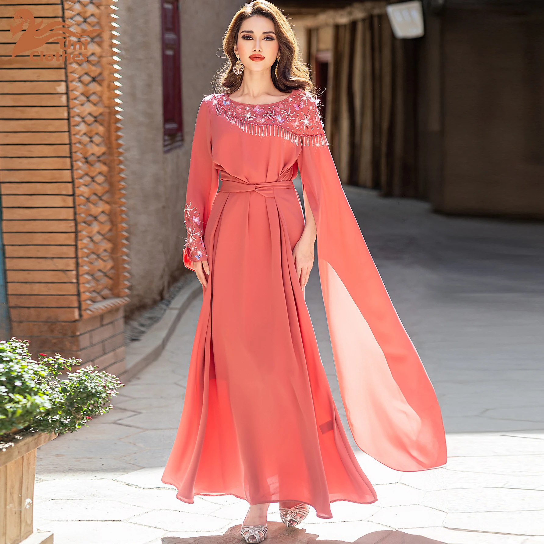 

UNI Eid Women Dress Long Split Sleeve Abaya Muslim Diaomnd Party Morocco Dubai Abaya Robe Jalabiya Vestidos Largos Ramadan