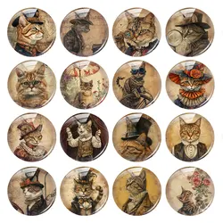 Handmade Steampunk Cat Kitty Photo Glass Cabochon Flatback Demo Flat Back Cameo For Diy Jewelry Making Supplies Accessories