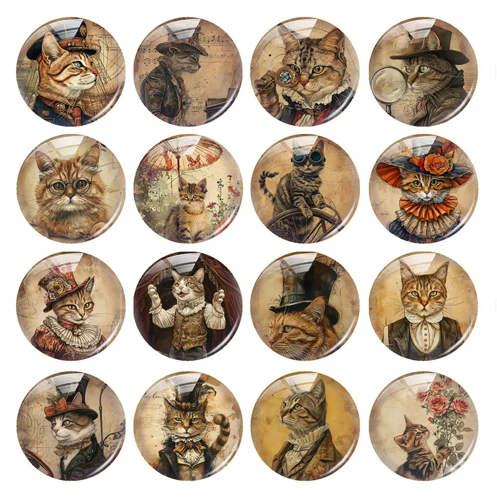 Handmade Steampunk Cat Kitty Photo Glass Cabochon Flatback Demo Flat Back Cameo For Diy Jewelry Making Supplies Accessories