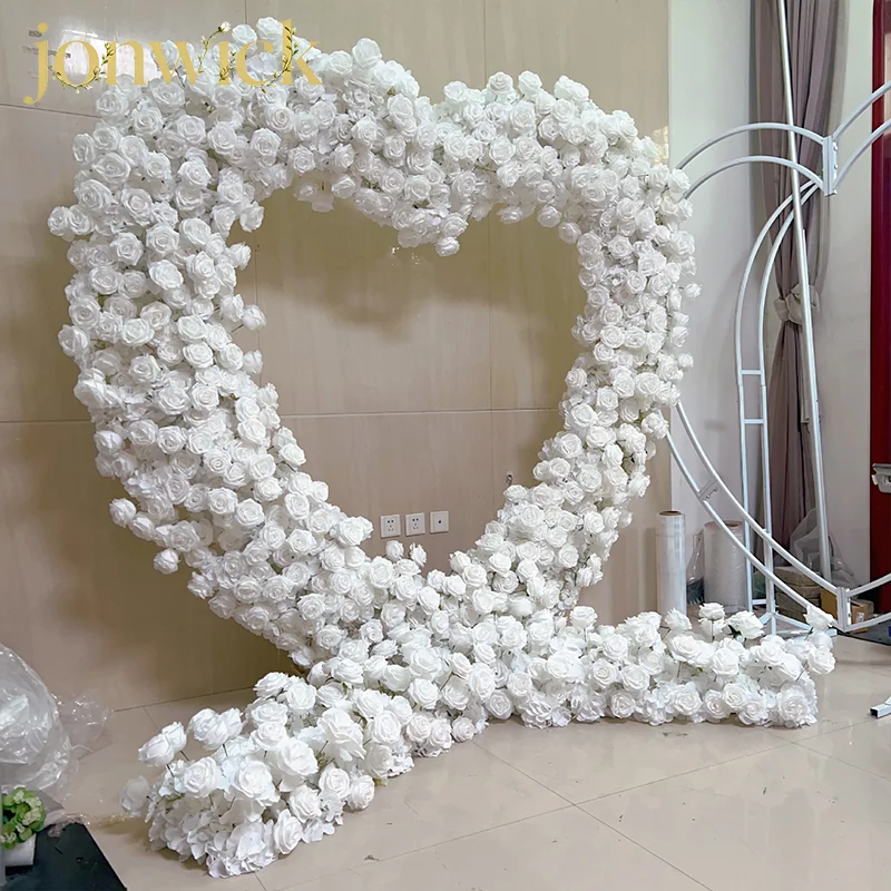 5D Weißes Rosen-Herzförmiges Regal mit Blumenarrangement Luxuriöse Hochzeitsbögen Hintergrund-Dekoration Blumenreihe Party-Requisiten Blumenrahmen – Detail 3