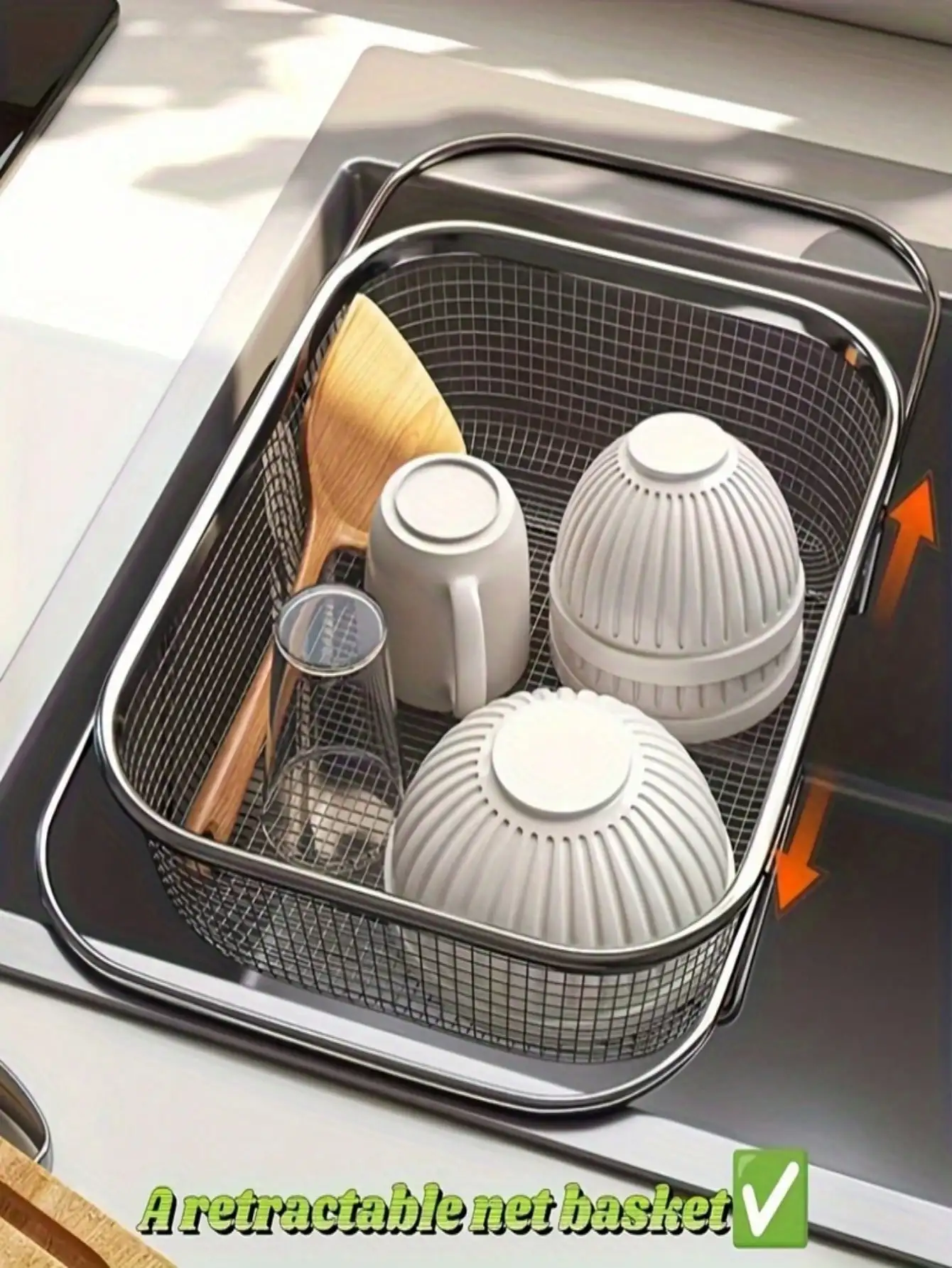 

Large Stainless Steel Expandable Foldable Filter Basket Heavy-Duty Kitchen Fruit Veg Washer