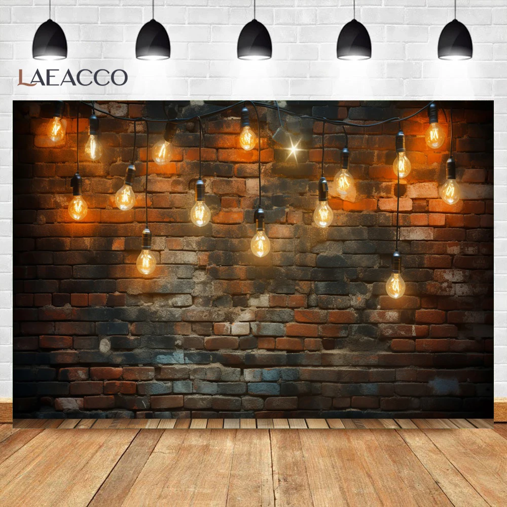 Wooden Plank Tile Wall Decorative Backdrop Brown Light Bulb Stars Glitter Background Customized Photo Studio Shooting Supplies