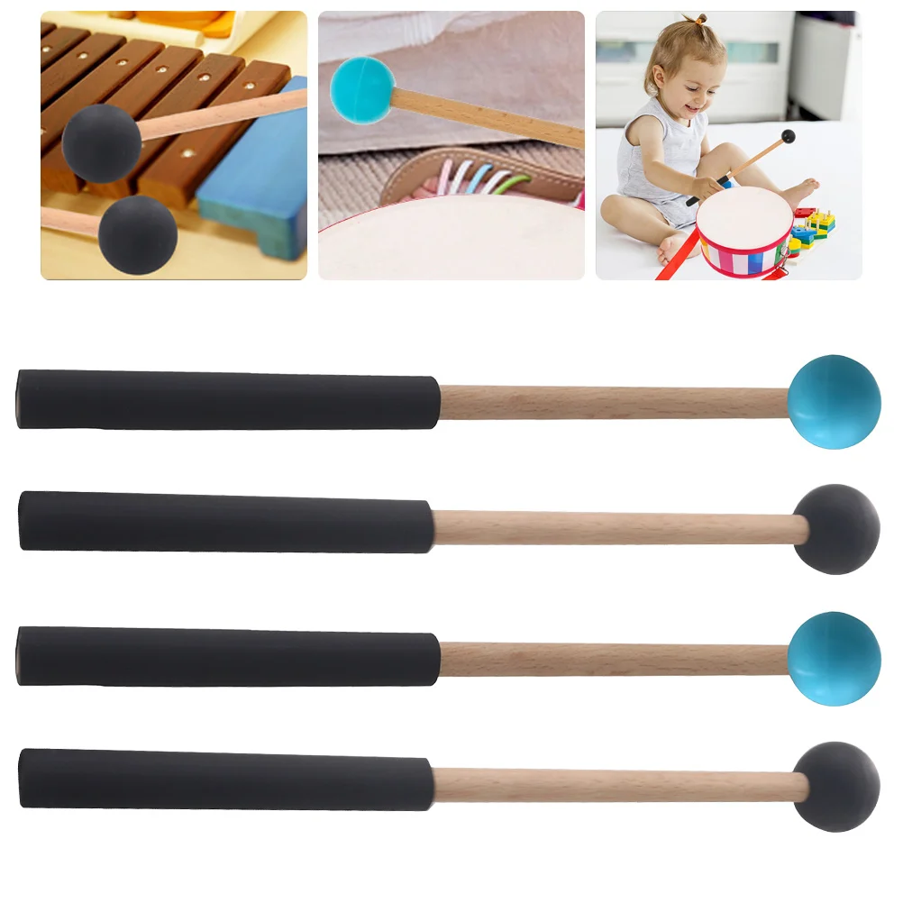 

2 Pairs Marimba Mallet Drumsticks Tongue Mallets Carillon Wood Xylophone Percussion