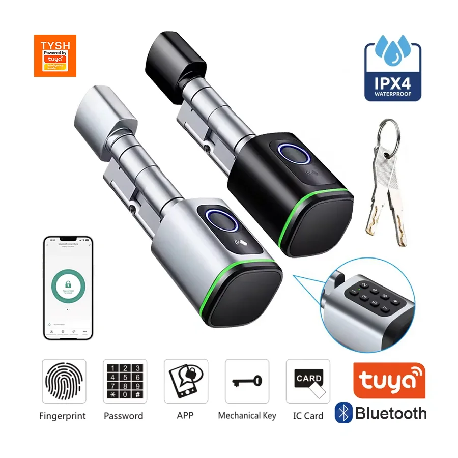 

Tuya APP Fingerprint Cylinder Smart Door Lock Electronic Digital Keypad Code Keyless Remote Control Adjustable Home Apartment