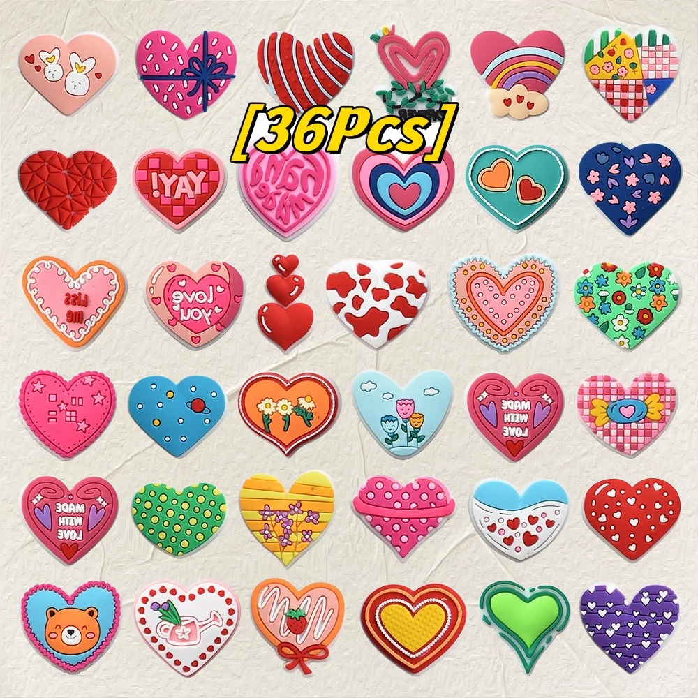 

36Pcs PVC Heart Shoe Charms For Cute Style Sandals Slippers Shoe Accessories for Women Girls Kids Party Favor Gift Idea